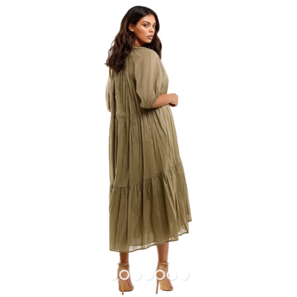 Spell | Honey Smock Dress in Olive | Sz XS, Organic Cotton - Picture 4 of 14